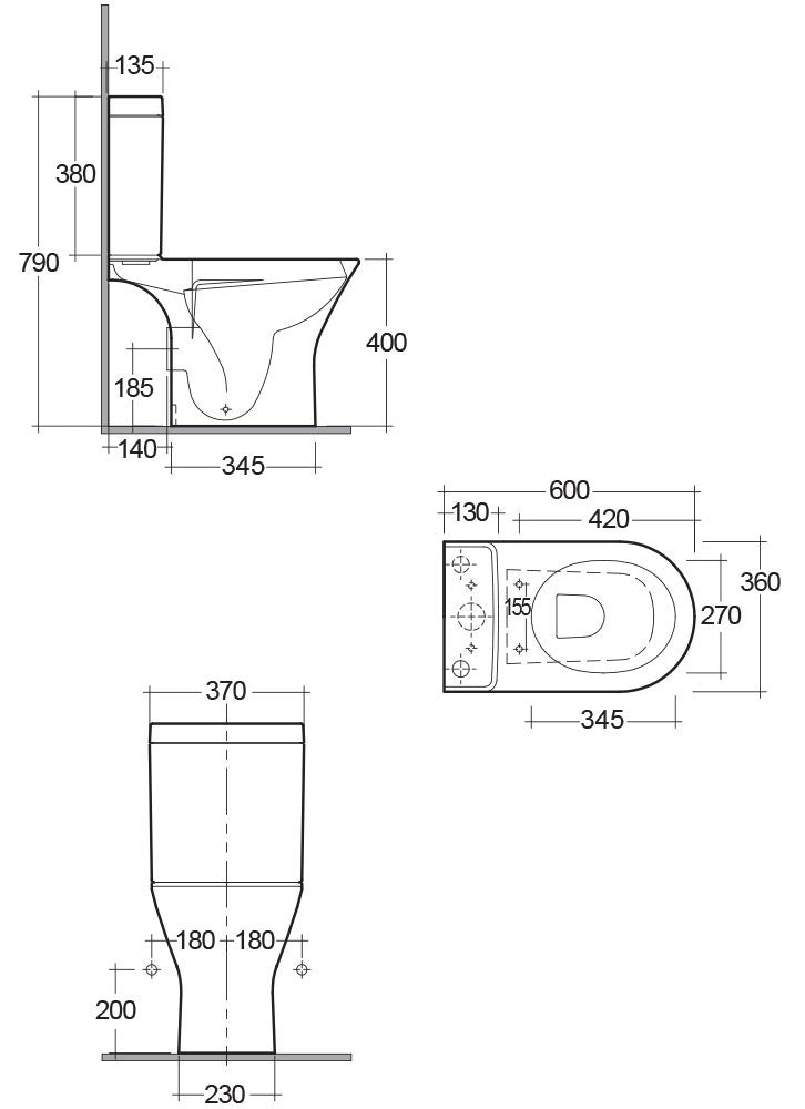 RAK Resort Mini D Shape Rimless Short Projection Close Coupled WC