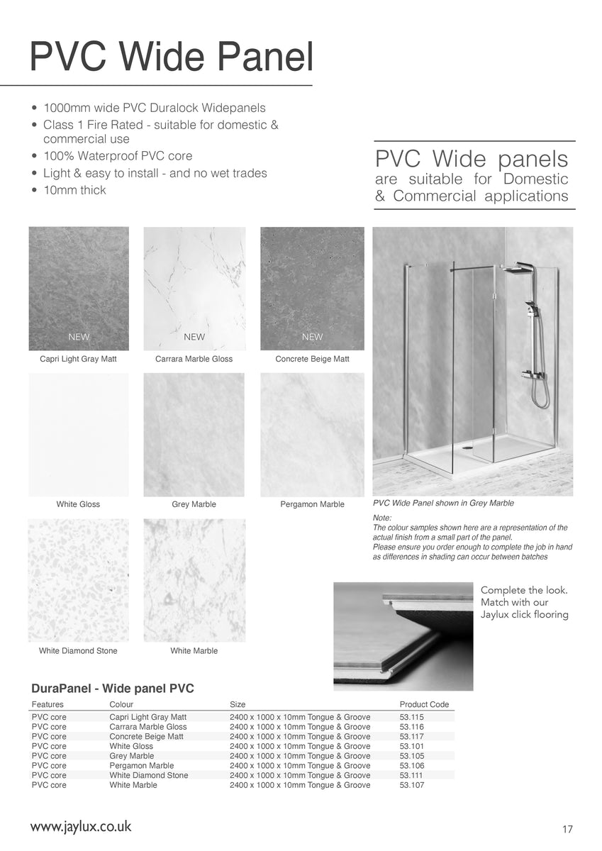 DuraPanel Wide Panel PVC 1000 x 2400 x 10mm Bathroom Wall Panels UK
